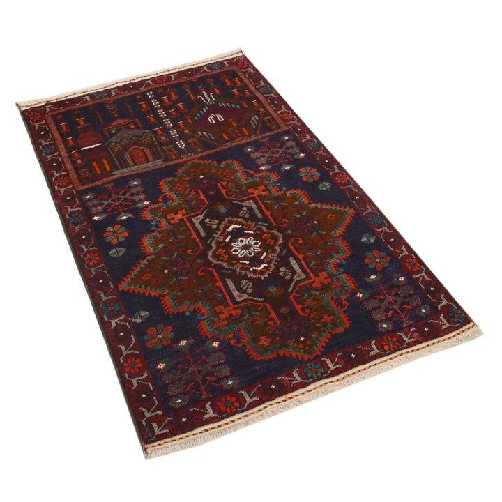 Blue Afghan Prayer Rug 2' 8" x 4' 4" Hand-Knotted | No. AL65536