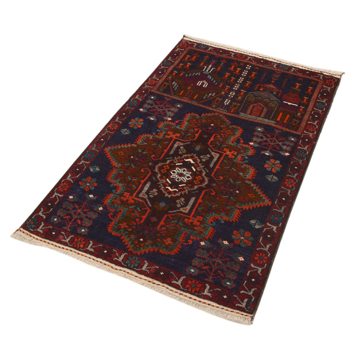 Blue Afghan Prayer Rug 2' 8" x 4' 4" Hand-Knotted | No. AL65536