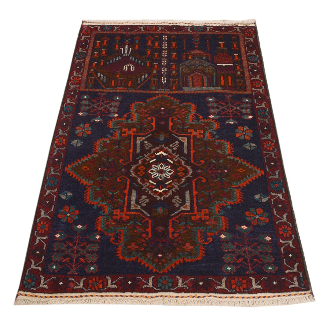 Blue Afghan Prayer Rug 2' 8" x 4' 4" Hand-Knotted | No. AL65536