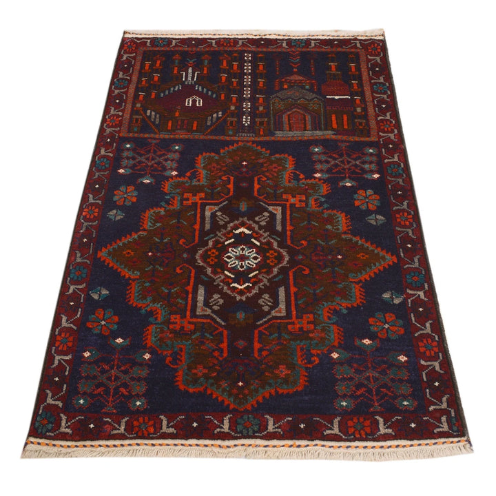 Blue Afghan Prayer Rug 2' 8" x 4' 4" Hand-Knotted | No. AL65536