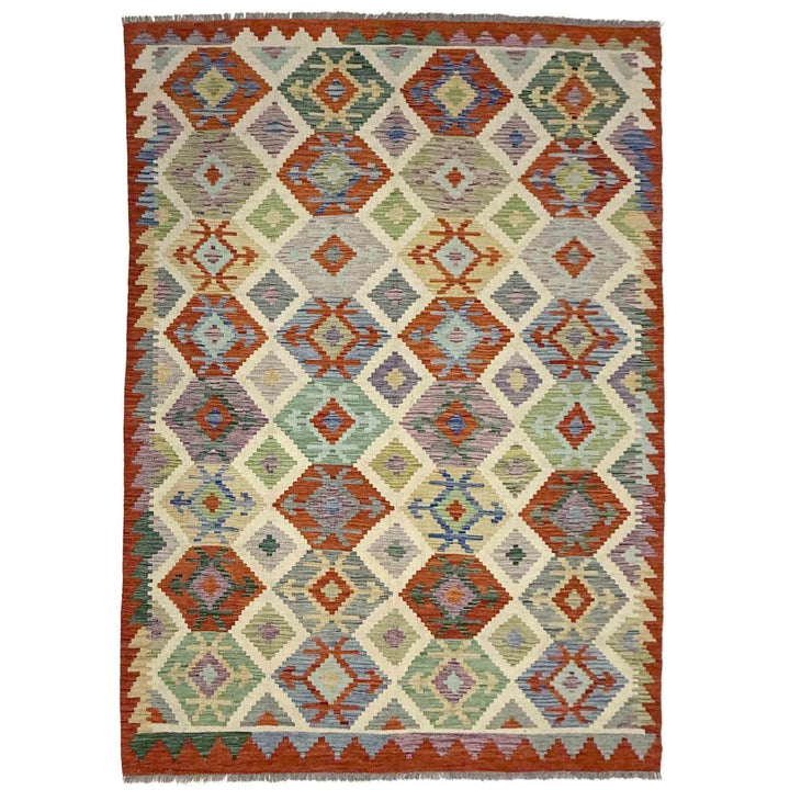 Multicolor Afghan Kilim Rug 5' 9" x 8' 1" Flat-Weave | No. AL65594