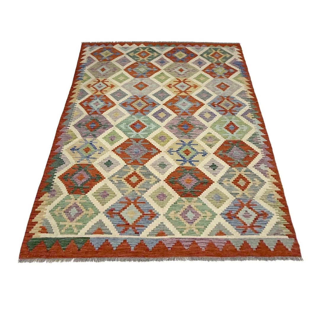 Multicolor Afghan Kilim Rug 5' 9" x 8' 1" Flat-Weave | No. AL65594