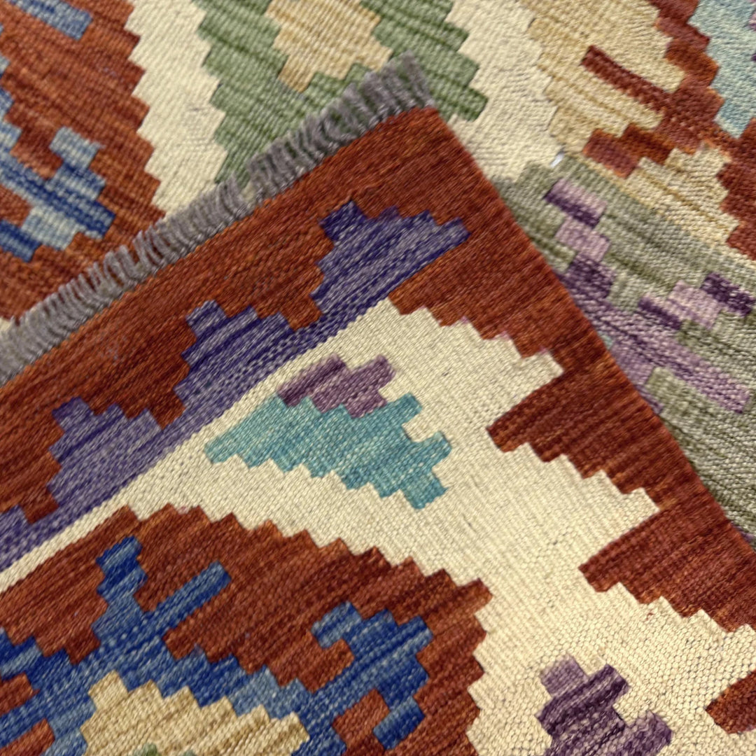 Multicolor Afghan Vegetable Kilim Rug 5' 9" x 8' 1" Flat-Weave | No. AL65594