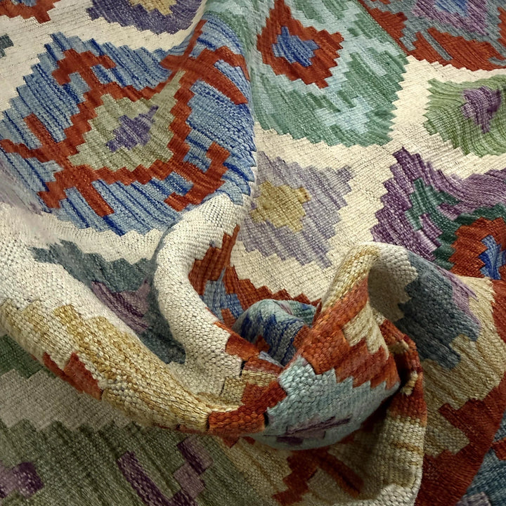 Multicolor Afghan Vegetable Kilim Rug 5' 9" x 8' 1" Flat-Weave | No. AL65594