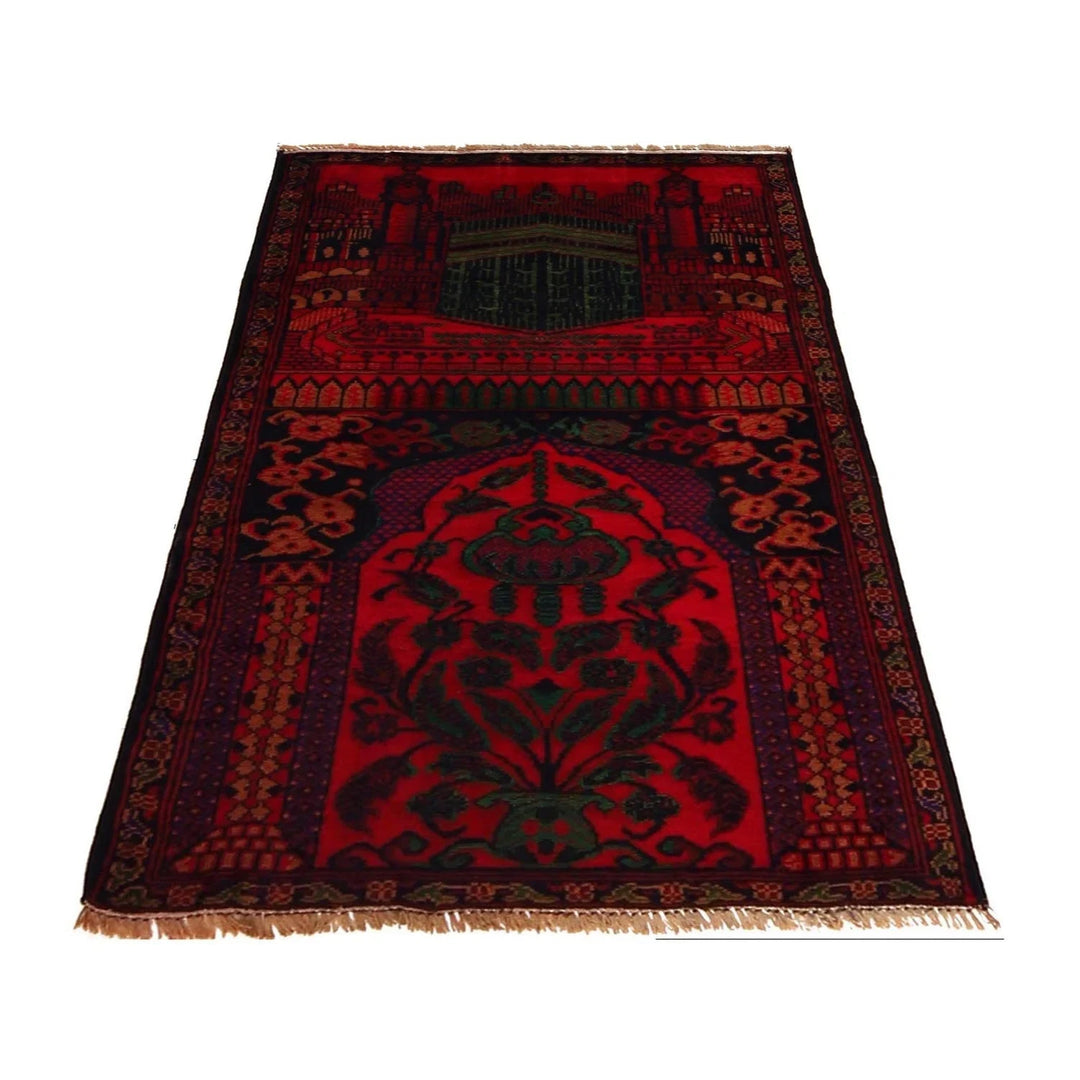 Red Afghan Prayer Rug 2' 6" x 4' 3" Hand-Knotted | No. AL65606