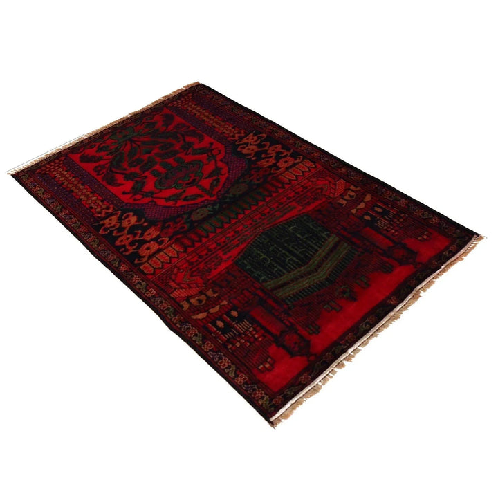 Red Afghan Prayer Rug 2' 6" x 4' 3" Hand-Knotted | No. AL65606