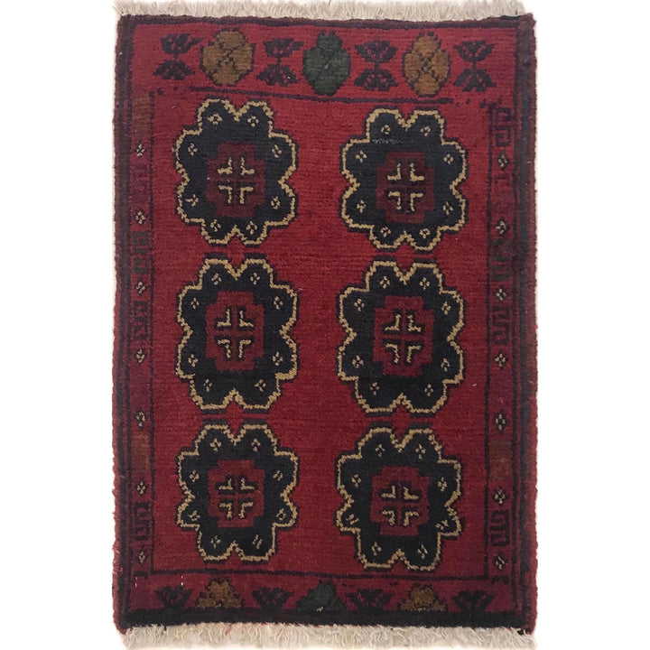 Red Afghan Oriental Doormat 1' 3" x 1' 11" Hand-Knotted | No. AL65614