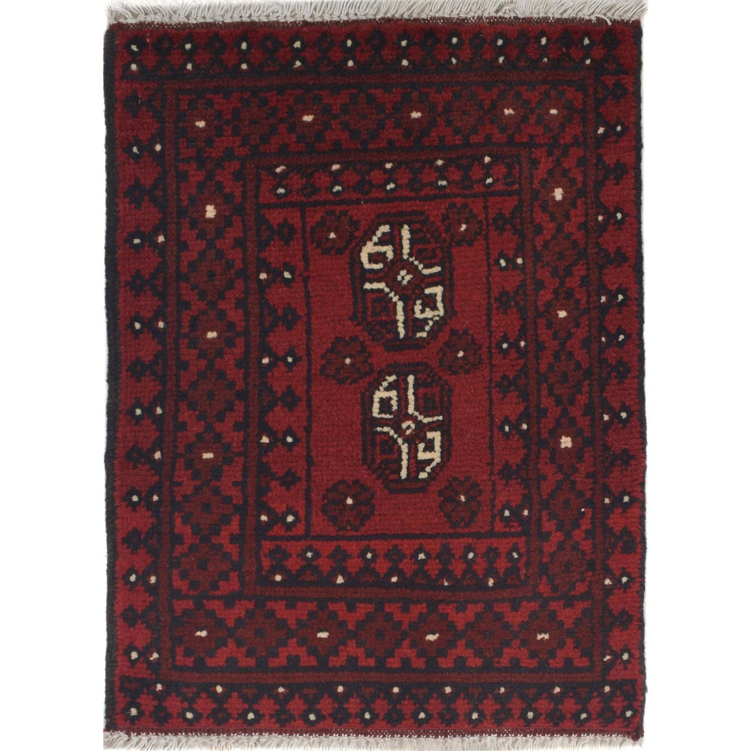 Red Afghan Oriental Rug 1' 7" x 2' 2" Hand-Knotted | No. AL65617