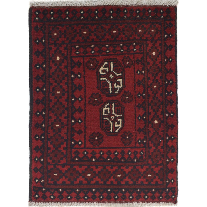 Red Afghan Oriental Rug 1' 7" x 2' 2" Hand-Knotted | No. AL65617