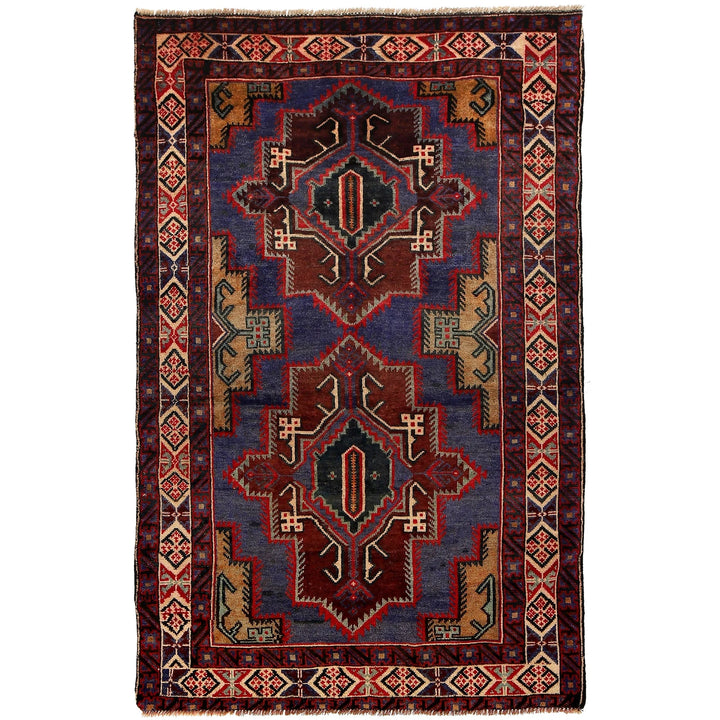 Blue Afghan Baluchi Rug 3'11" x 6'3" Hand-Knotted | No. AL656569