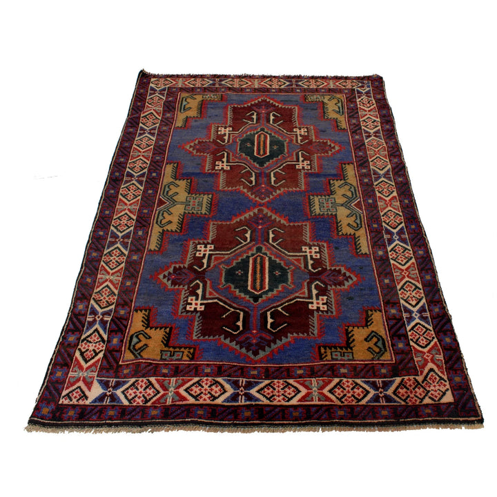 Blue Afghan Baluchi Rug 3'11" x 6'3" Hand-Knotted | No. AL656569