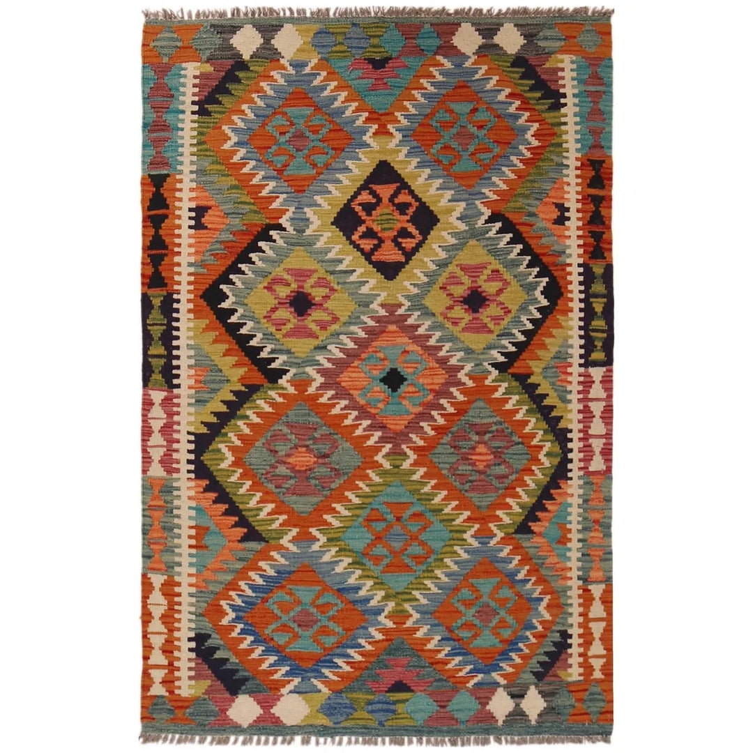 Afghan Vegetable Kilim Rug 3' 3" x 5' 1" Flat-Weave | No. AL65664