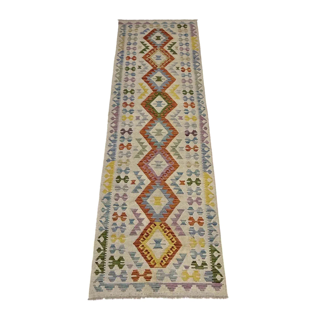 Multicolor Afghan Vegetable Kilim Rug 2'6" x 9'8" Flat-Weave | No. AL657242