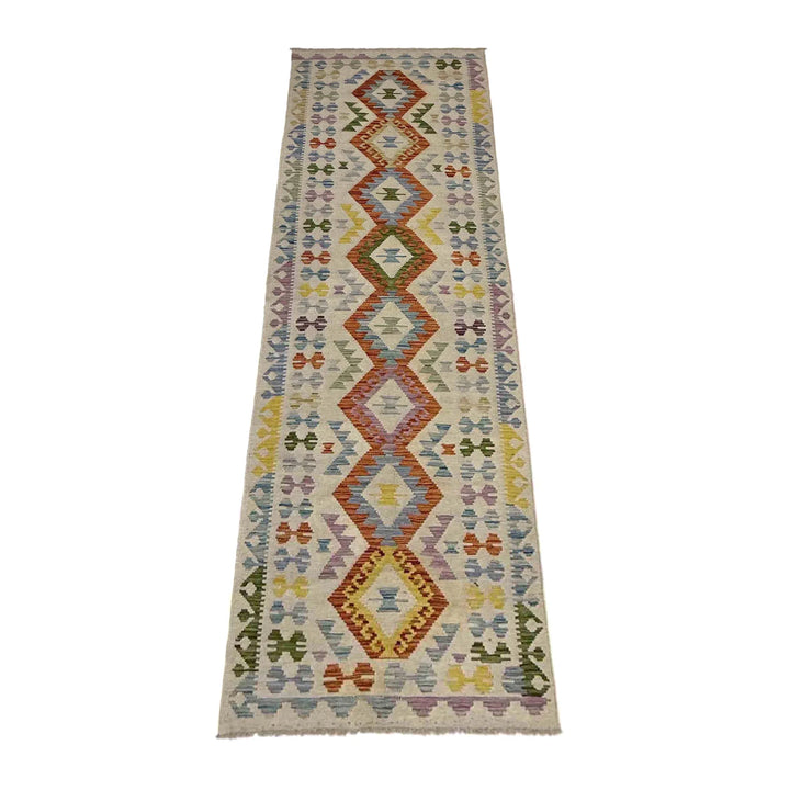 Multicolor Afghan Vegetable Kilim Rug 2'6" x 9'8" Flat-Weave | No. AL657242