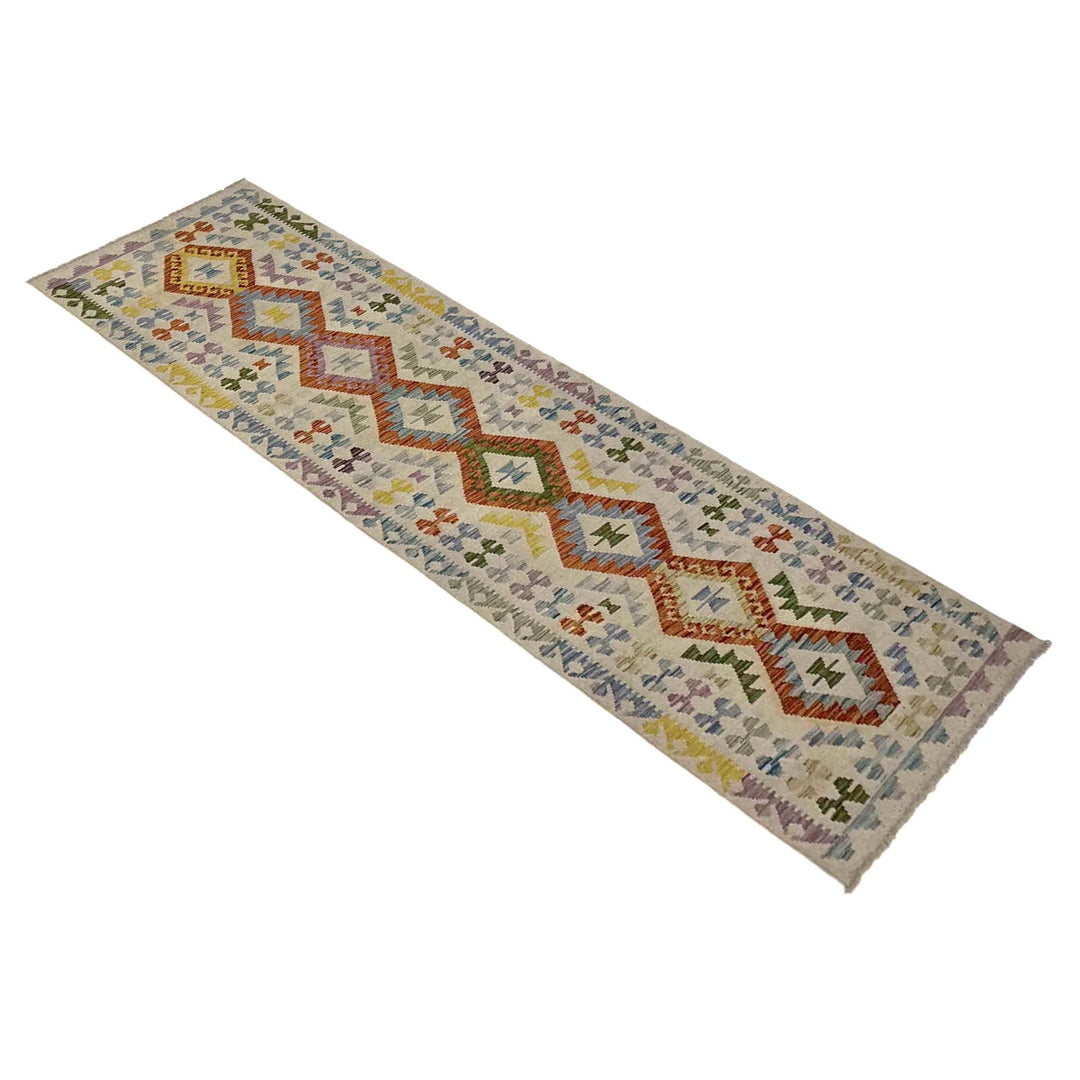 Multicolor Afghan Vegetable Kilim Rug 2'6" x 9'8" Flat-Weave | No. AL657242