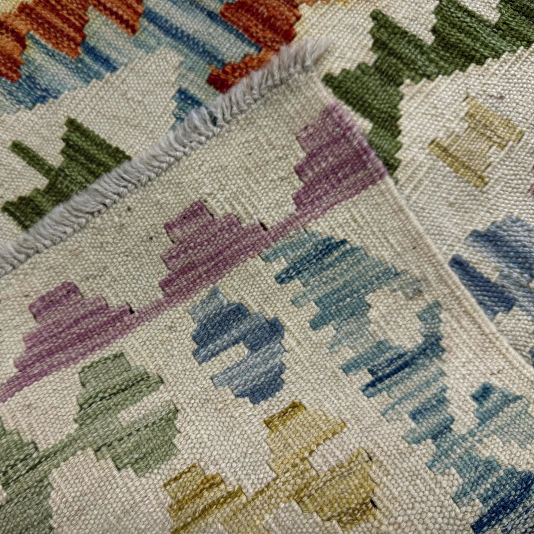 Multicolor Afghan Vegetable Kilim Rug 2'6" x 9'8" Flat-Weave | No. AL657242