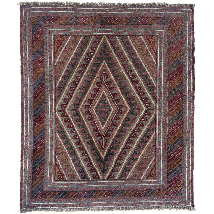 Multicolor Afghan Mashwani Rug 3' 10" x 4' 4" Hand-Knotted | No. AL65848