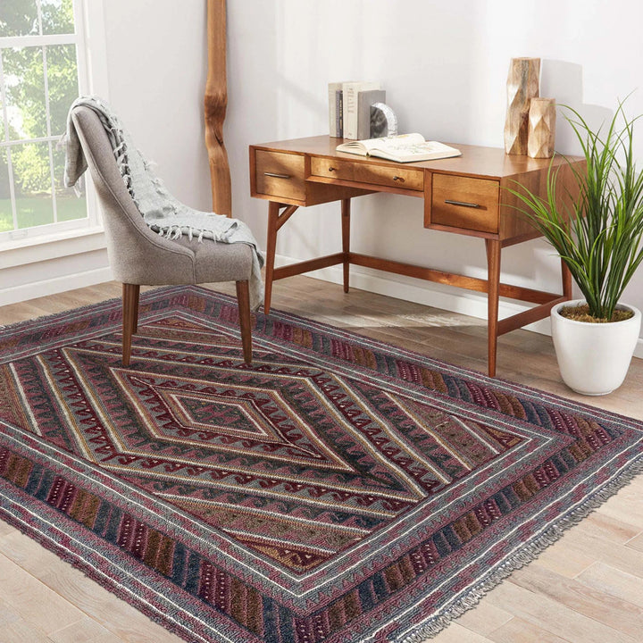Multicolor Afghan Mashwani Rug 3' 10" x 4' 4" Hand-Knotted | No. AL65848