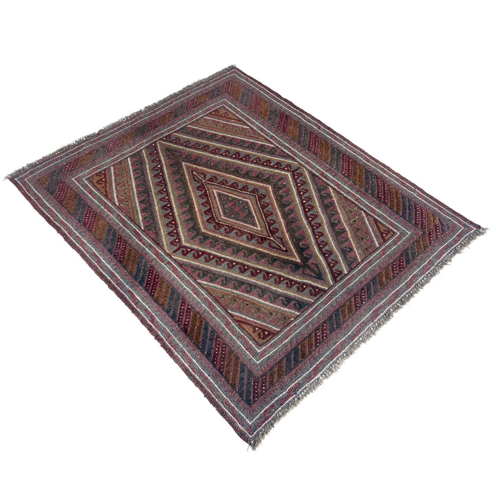 Multicolor Afghan Mashwani Rug 3' 10" x 4' 4" Hand-Knotted | No. AL65848