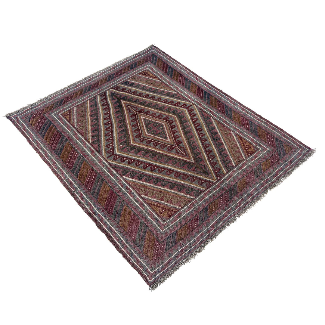 Multicolor Afghan Mashwani Rug 3' 10" x 4' 4" Hand-Knotted | No. AL65848