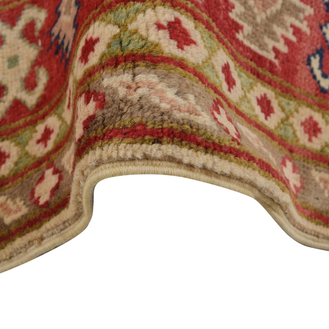Ivory Afghan Kazak Rug 3' 3" x 4' 11" Hand-Knotted | No. AL65874