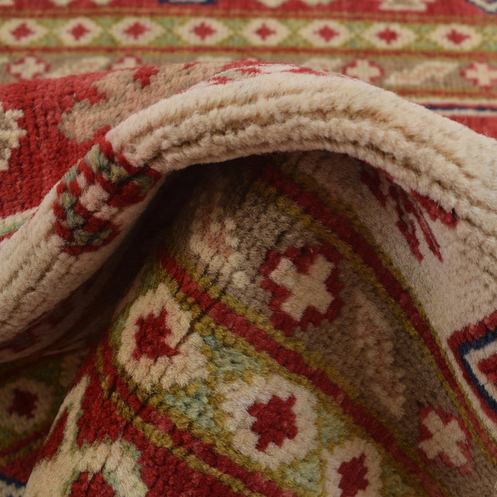 Ivory Afghan Kazak Rug 3' 3" x 4' 11" Hand-Knotted | No. AL65874