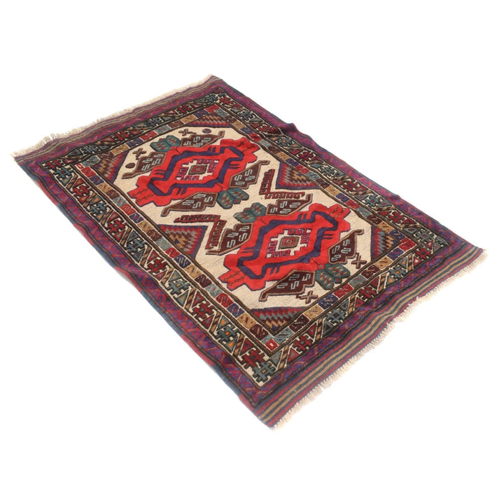 Beige Afghan Barjasta Kilim Rug 3' 1" x 4' 6" Flat-Weave | No. AL65875