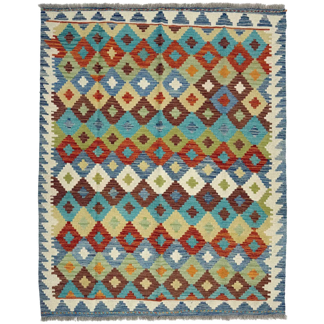 Afghan Vegetable Kilim Rug 4' 11" x 6' 6" Flat-Weave | No. AL659652