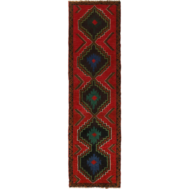 Red Afghan Baluchi Runner 2' 5" x 9' 9" Hand-Knotted | No. AL65997