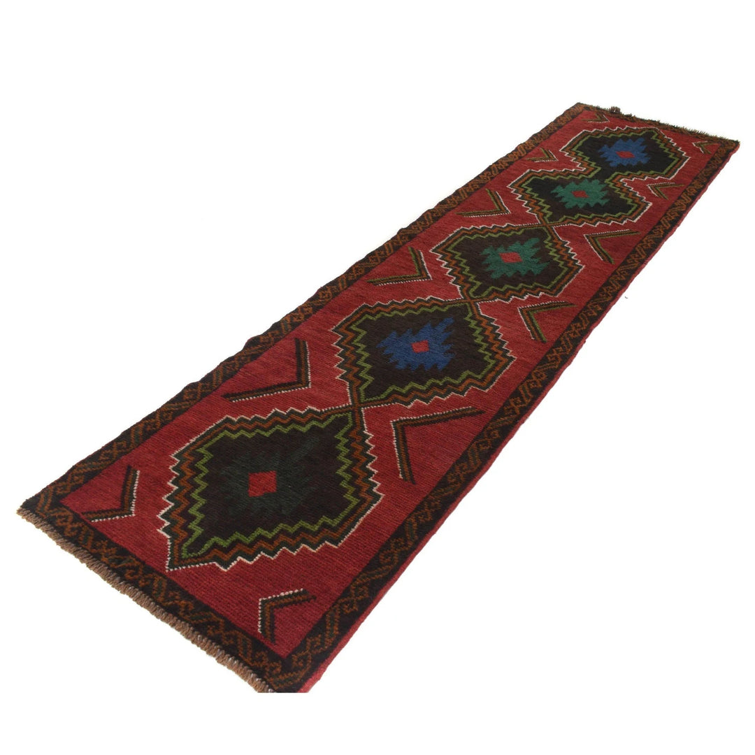 Red Afghan Baluchi Runner 2' 5" x 9' 9" Hand-Knotted | No. AL65997