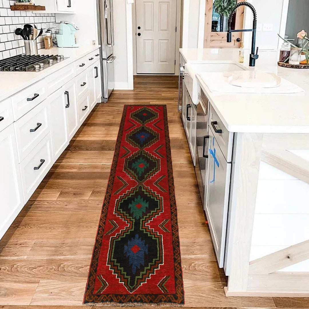 Red Afghan Baluchi Runner 2' 5" x 9' 9" Hand-Knotted | No. AL65997