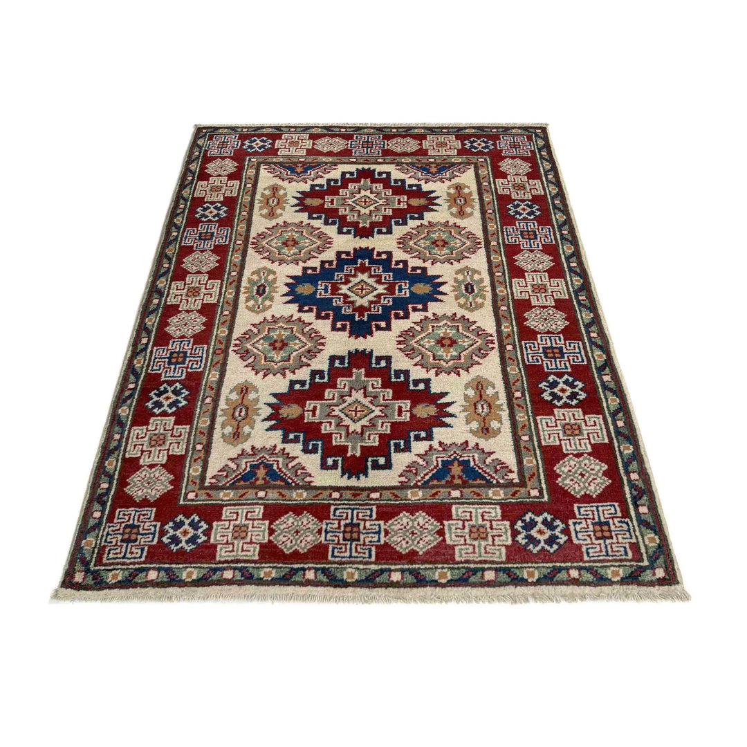 Beige Afghan Kazak Rug 2'7" x 3'10" Hand-Knotted | No. AL66001