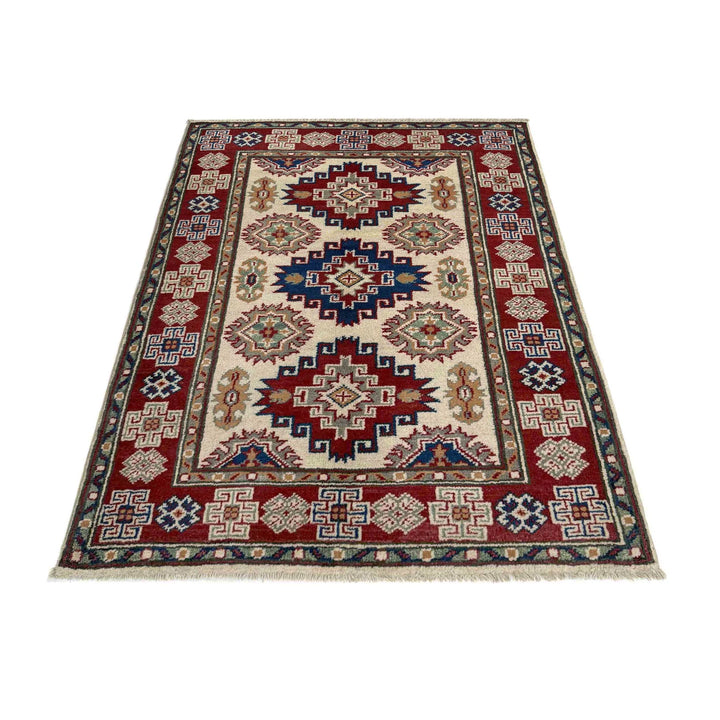 Beige Afghan Kazak Rug 2'7" x 3'10" Hand-Knotted | No. AL66001