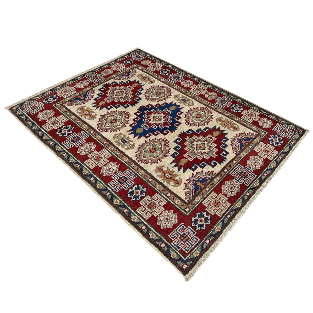 Beige Afghan Kazak Rug 2'7" x 3'10" Hand-Knotted | No. AL66001