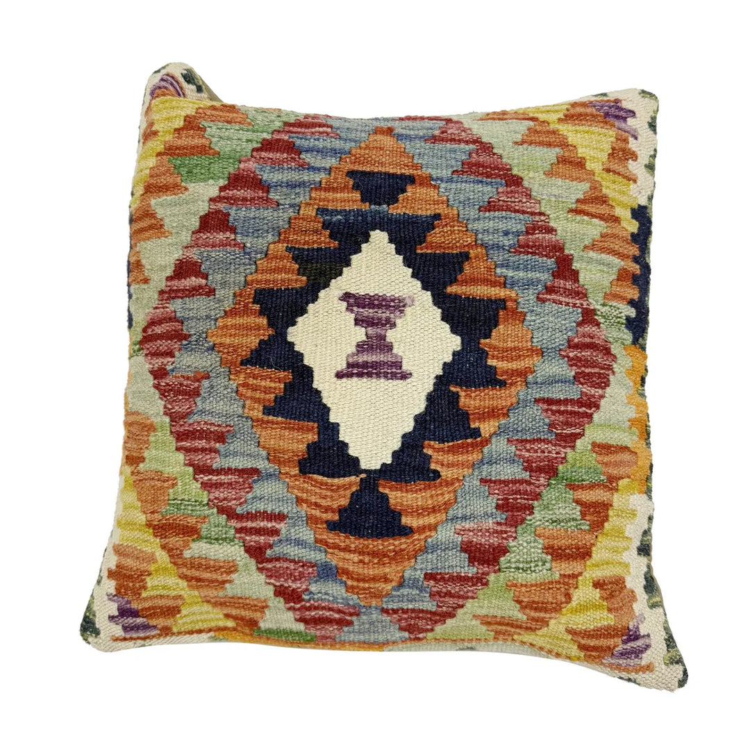 Afghan Geometric Cushion 1' 6" x 1' 5" Hand-Knotted | No. AL660287
