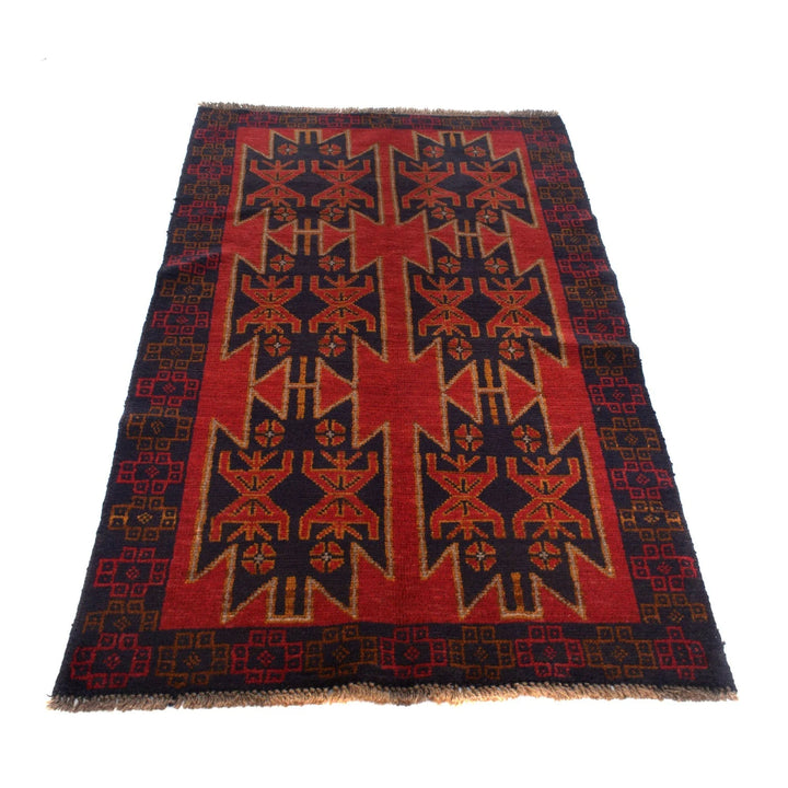 Red Afghan Baluchi Rug 3' 7" x 6' 2" Hand-Knotted | No. AL66031