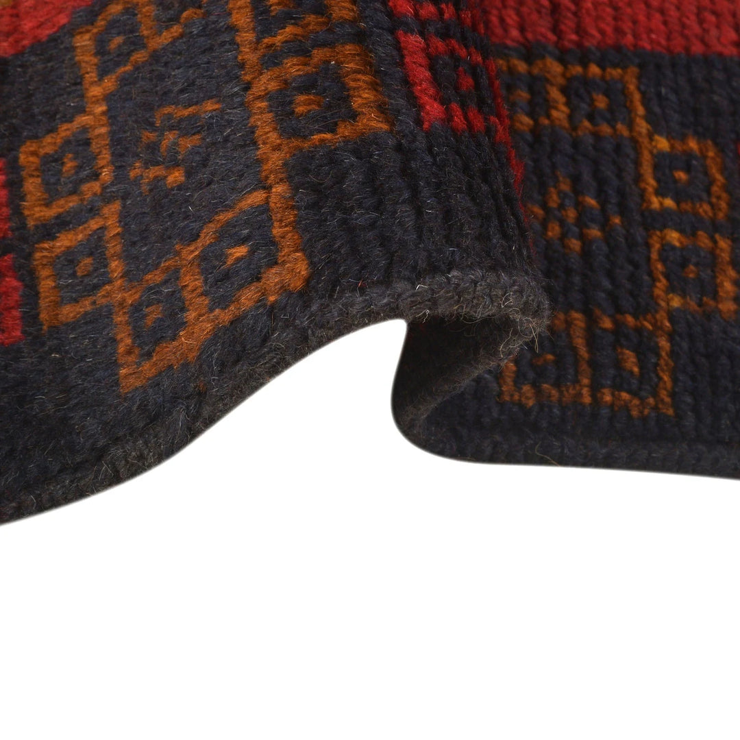 Red Afghan Baluchi Rug 3' 7" x 6' 2" Hand-Knotted | No. AL66031