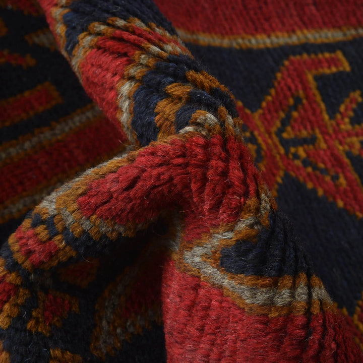 Red Afghan Baluchi Rug 3' 7" x 6' 2" Hand-Knotted | No. AL66031