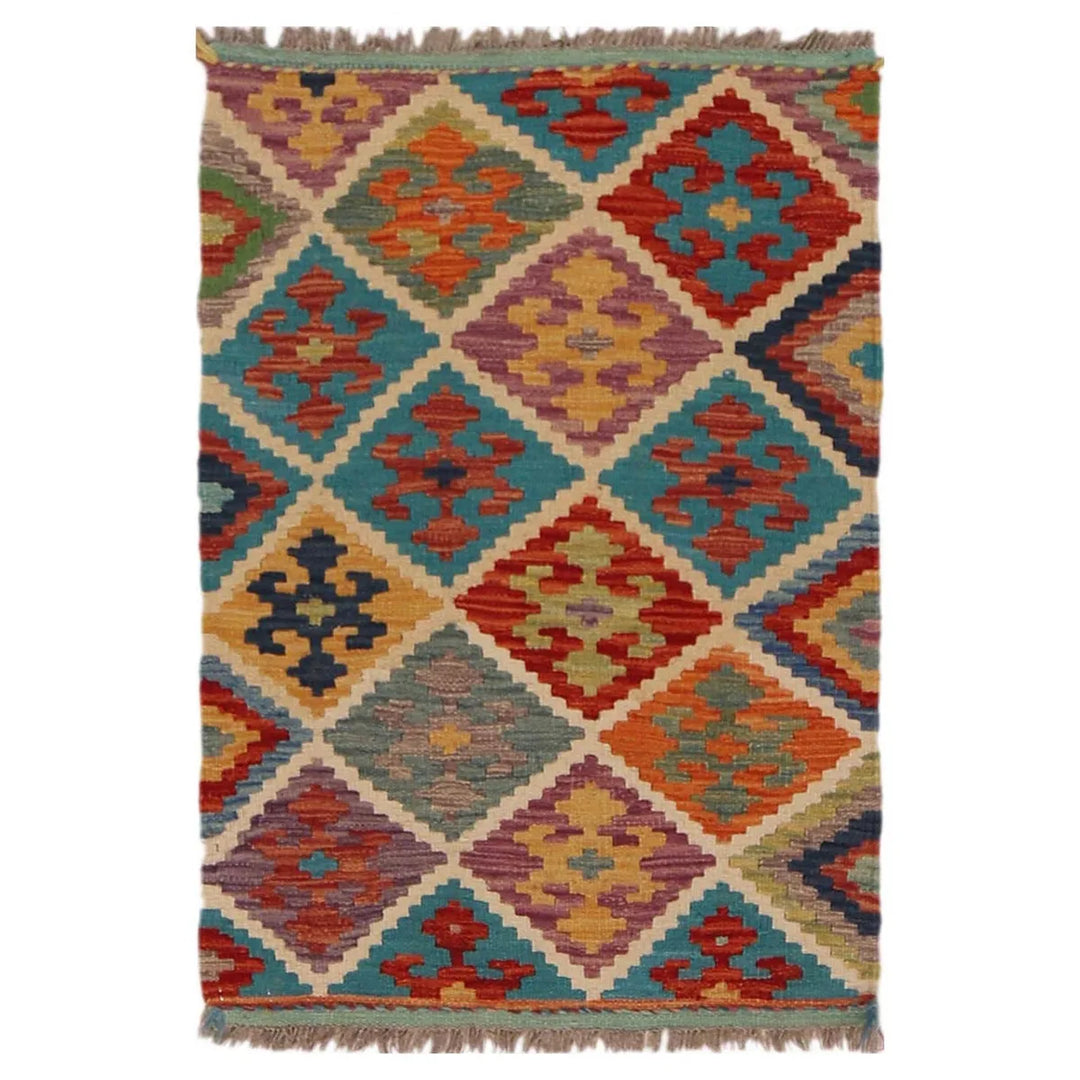Afghan Vegetable Kilim Rug 2' 0" x 2' 11" Flat-Weave | No. AL66096
