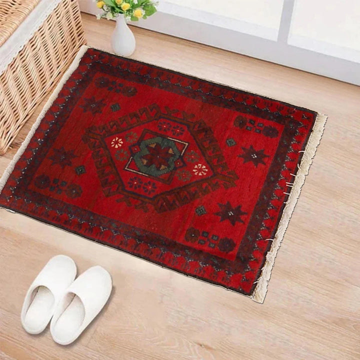 Red Afghan Oriental Doormat 1' 5" x 1' 10" Hand-Knotted | No. AL66126