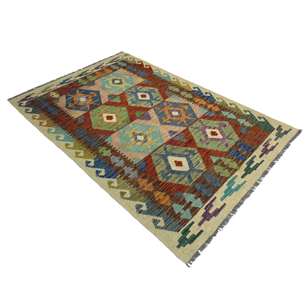 Afghan Vegetable Kilim Rug 4' 0" x 6' 6" Flat-Weave | No. AL661465
