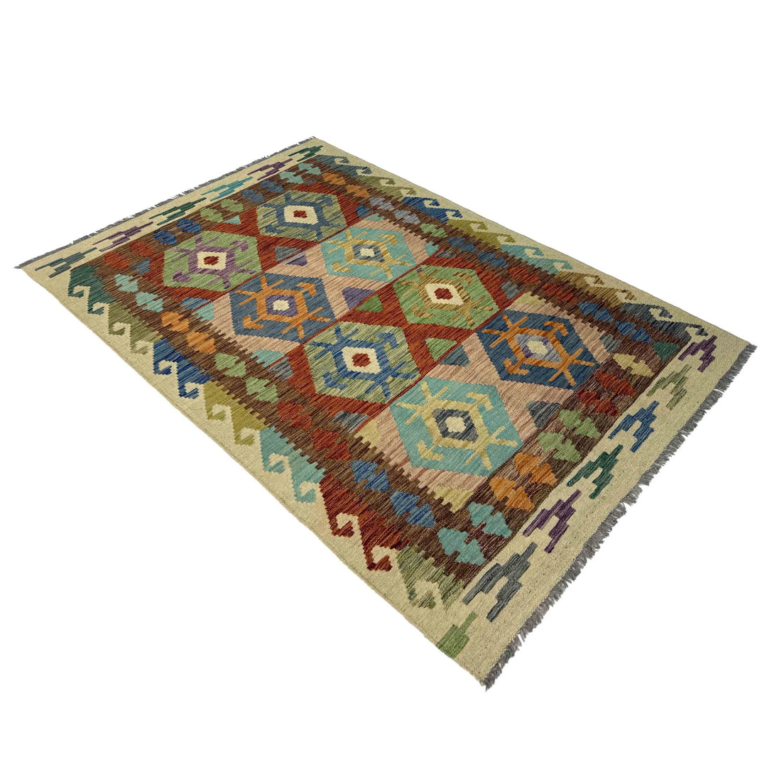 Afghan Vegetable Kilim Rug 4' 0" x 6' 6" Flat-Weave | No. AL661465