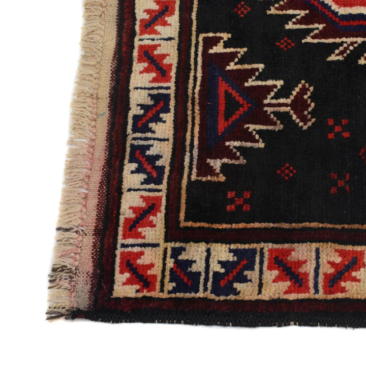 Black Afghan Baluchi Rug 2' 10" x 4' 3" Hand-Knotted | No. AL66173