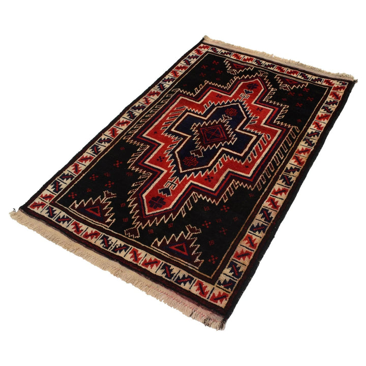 Black Afghan Baluchi Rug 2' 10" x 4' 3" Hand-Knotted | No. AL66173