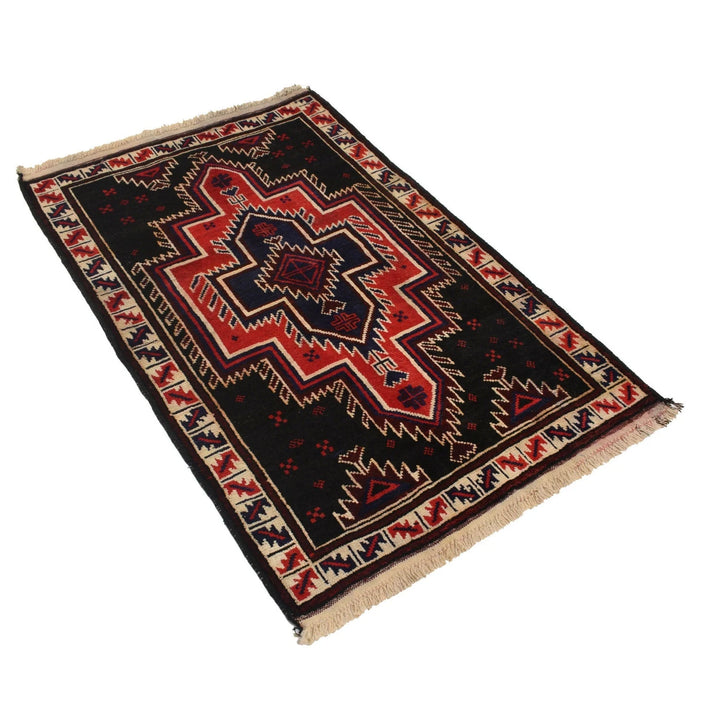 Black Afghan Baluchi Rug 2' 10" x 4' 3" Hand-Knotted | No. AL66173