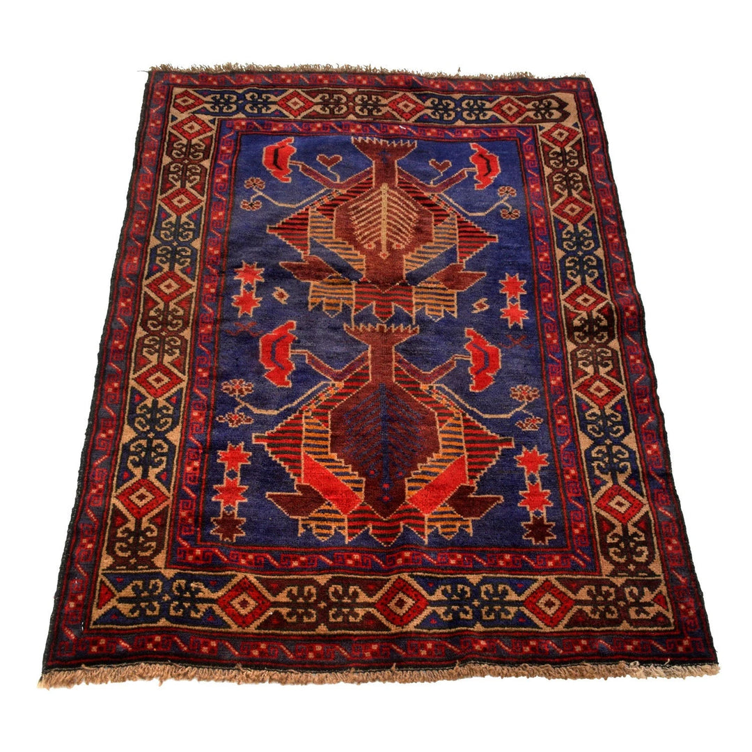 Blue Afghan Baluchi Rug 2' 10" x 4' 1" Hand-Knotted | No. AL66180
