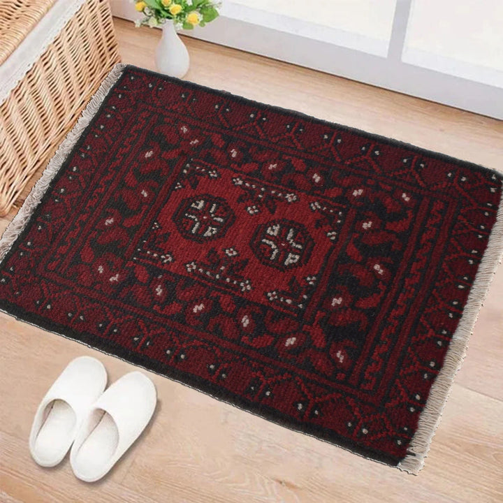 Red Afghan Oriental Rug 1' 5" x 2' 0" Hand-Knotted | No. AL66193