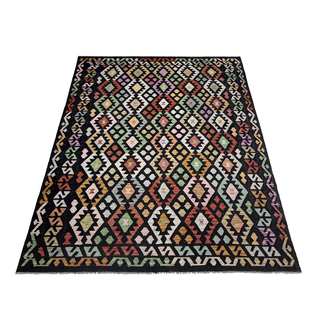 Afghan Vegetable Kilim Rug 6' 6" x 9' 7" Flat-Weave | No. AL662153