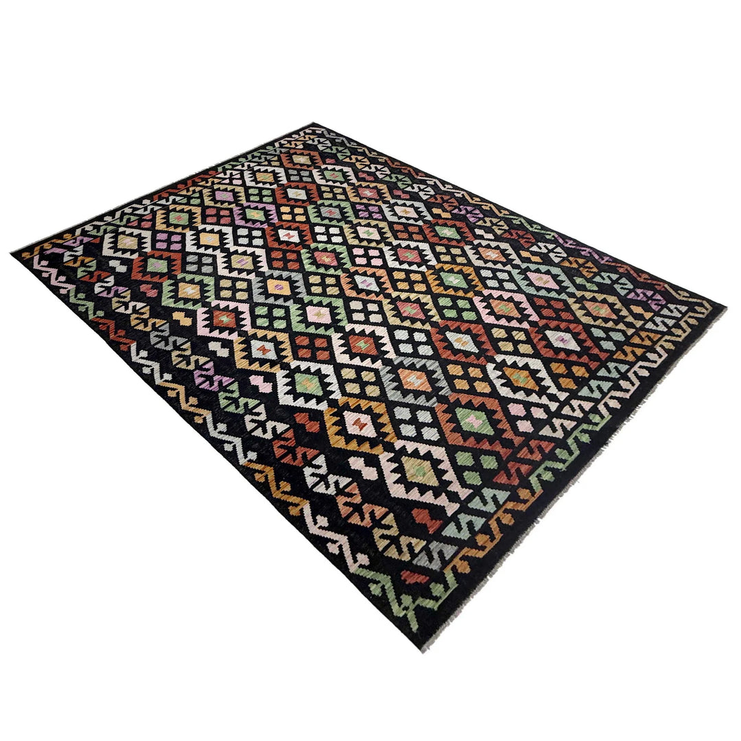 Afghan Vegetable Kilim Rug 6' 6" x 9' 7" Flat-Weave | No. AL662153