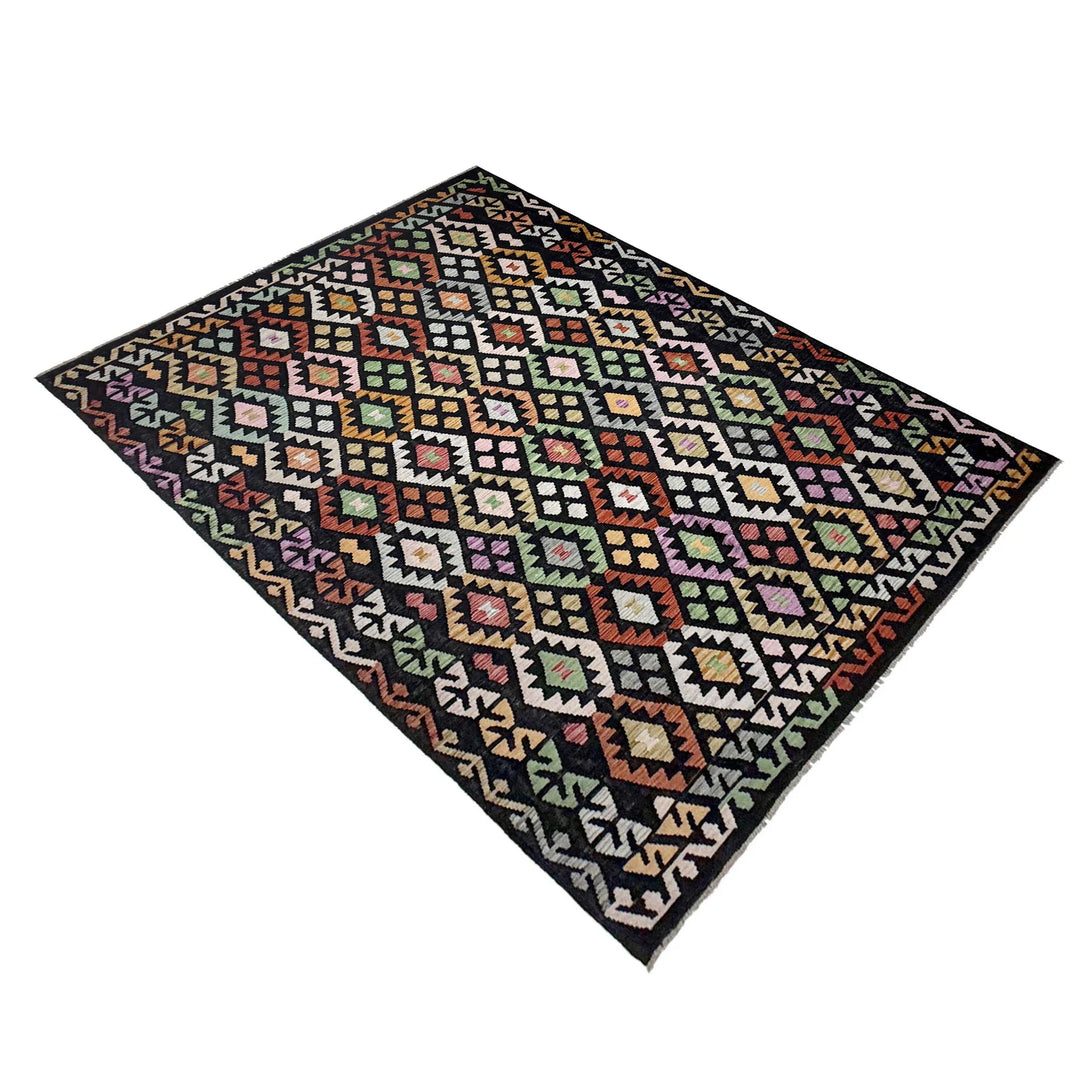 Afghan Vegetable Kilim Rug 6' 6" x 9' 7" Flat-Weave | No. AL662153